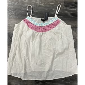 Lane Bryant Women's Size 16 White Tank Top Pink Blue Embroidered NWT NEW
